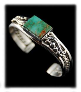 American Green Turquoise in a Southwestern Style Silver Bracelet