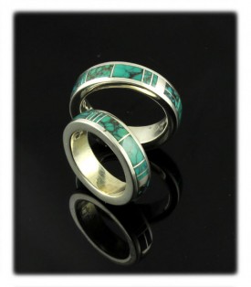 All around inlay band ring with spiderweb Tibetan Turquoise