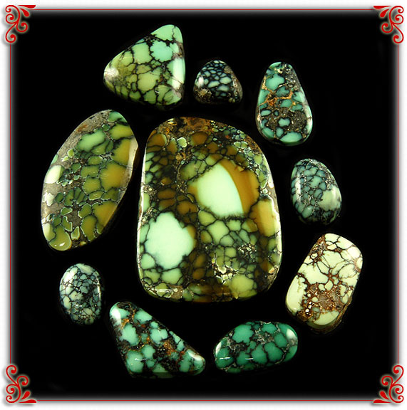 Ultra High Grade Spiderweb Turquoise Cabochons from the Tortoise Turquoise mine in Nevada