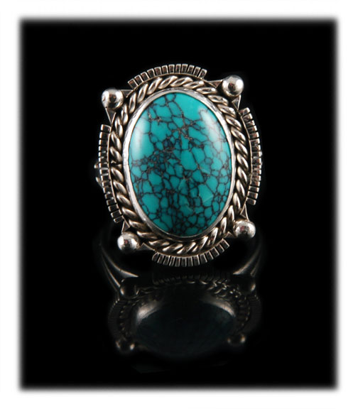 Hubei Chinese Spiderweb Turquoise cabochon ring