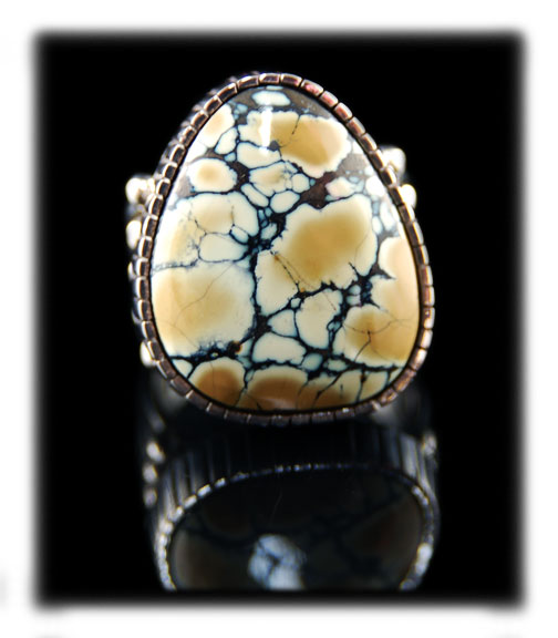 Caramel Tortoise Spiderweb Turquoise Ring