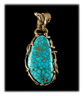 Spiderweb Turquoise Pendant in  14ky Gold