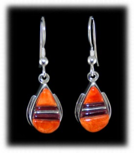 Orange Spiny Inlaid Earrings - Native Indian Jewelry