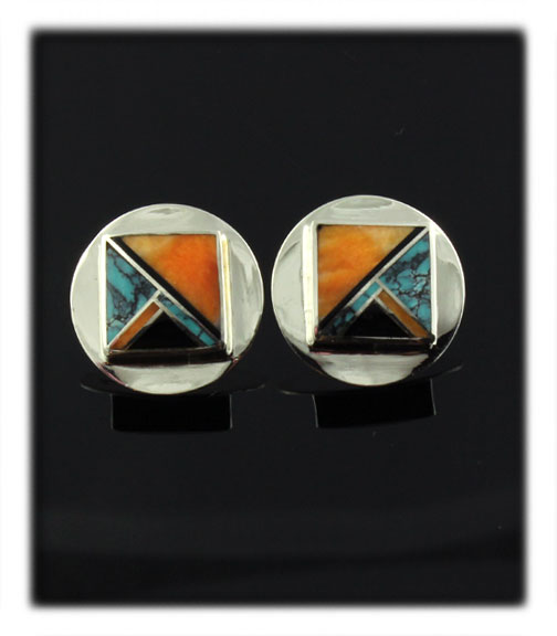 Inlay Stud Earrings with Spiny Oyster Sheel