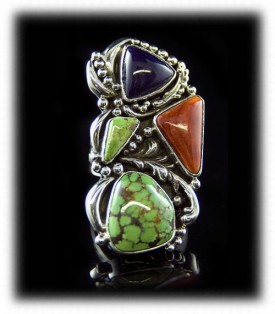 Lime Turquoise with Colored Gemstones in a Victorian Style Ring