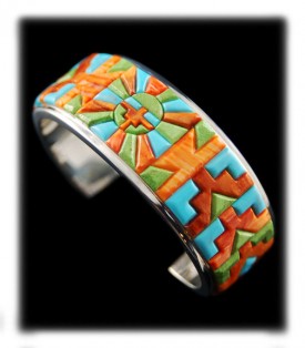 Native Craftsman Hand-Inlaid Silver Bracelet