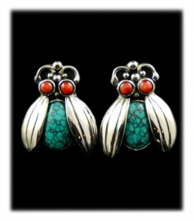 Coral and Turquoise bug earrings