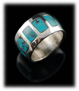 Sterling Silver Ring Bands - Inlaid Turquoise