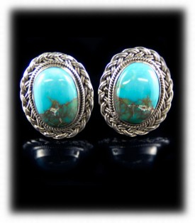 Stormy Mountain Turquoise Stud Earrings - Sterling Silver Earrings