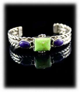 Gaspeite and Sugilite Sterling Silver Bracelet