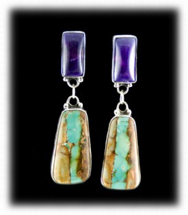 Sugilite and Green Ribbon Turquoise Earrings