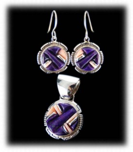 Highend Sterling Silver and Sugilite inlay earrings set