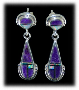 Sugilite and Turquoise Inlaid Earrings - Dangle Inlaid Earrings