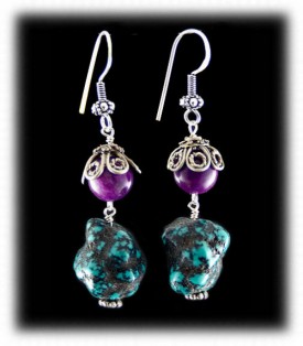 Sugilite and Tibetan Turquoise Bead Chandelier Earrings