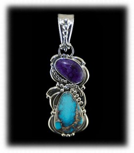 Sugilite and Turquoise Silver Pendant