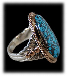 Here is a Turquoise Gold Ring with rare natural Blue Wind Turquoise from Nevada, this is a great example of our high end rings