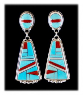 Sleeping Beauty Turquoise Mediterranean Coral Inlay Dangle Earrings