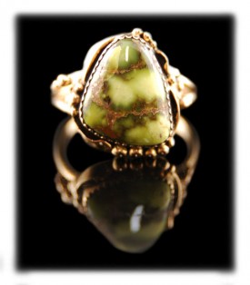 Handmade 14k ring with top gem grade Damele from Austin, Nevada USA