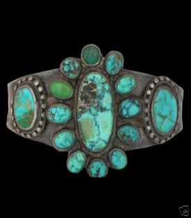Turquoise Ingot Bracelet - Antique Silver Indian Jewelry