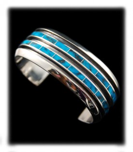 Inlaid Turquoise Silver Bracelet - Native American Indian handmade