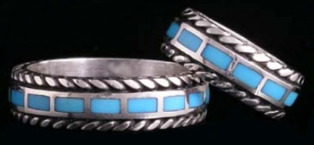 Inlaid Turquoise Wedding Ring Silver Bands