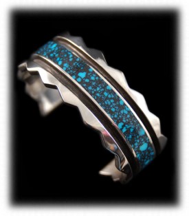 Silver Bracelet inlaid with Spiderweb Turquoise