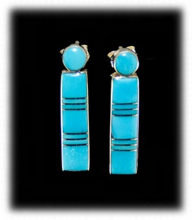 Turquoise Inlay Earrings - Zuni Handcrafted