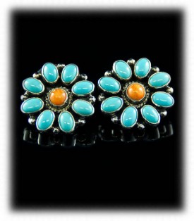 Spiny Oyster and Turquoise Stud Earrings