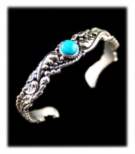 Victorian Silver and Turquoise Handcrafted Bracelet