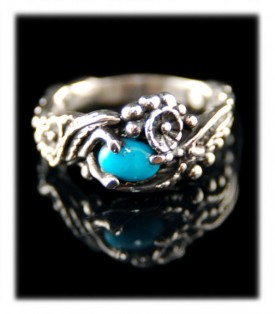 Petite Silver and Turquoise ring by John Hartman with bright blue Turquoise from Arizona