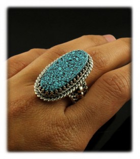 Here is a great Sterling Silver Victorian Turquoise ring by John Hartman with natural spiderweb Kingman Turquoise from Arizona