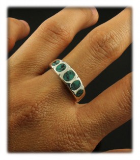 Sterling Silver inlay wedding ring with Blue Diamond Turquoise from Nevada