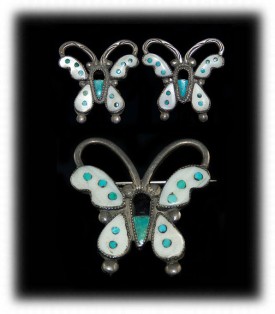 Vintage Turquoise Inlay Earrings and Pendant