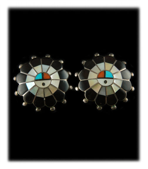 Vintage Zuni Inlay Sunface Stud Earrings