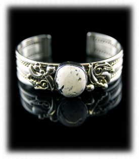 Sterling Silver Cuff Bracelet with White Buffalo Turquoise