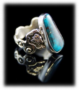 Handmade overlay style Sterling Silver and genuine natural Bisbee Turquoise ladies ring