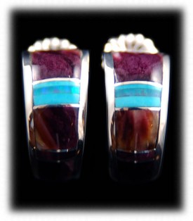Purple Spiny and Silver Turquoise Post Earrings - Zuni Handmade