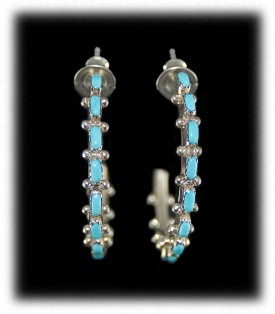 Details about   Zuni Sterling Silver Turquoise Needle Point Partial Hoop Post Earrings! 