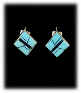 Zuni Inlaid Turquoise Stud Earrings