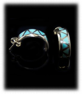 Zuni Turquoise Inlay Hoop Earrings