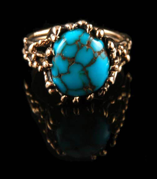 14k yellow gold ring with natural Apache Gold Turquoise from Nevada, USA