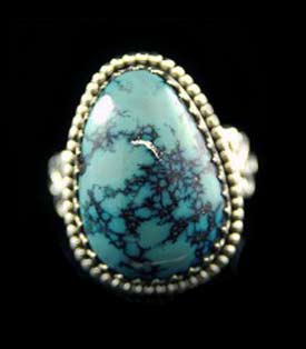 Artisan handmade Sterling Silver ring with natural Blue Goose Turquoise from Nevada