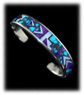 Silver cuff bracelet with inlay