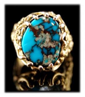 Gold Turquoise Ring with Bisbee Turquoise