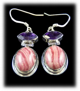 Rhodochrosite Silver Earrings Handmade Sterling Silver earrings with Rhodochrosite