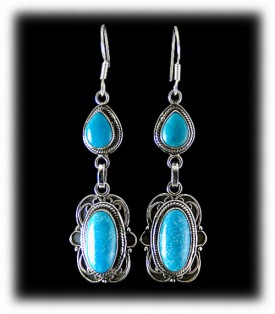 Silver Dangle Earrings with Turquoise Silver Dangle Earrings with Kingman Turquoise