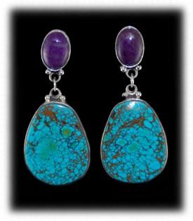 Tibetan Turquoise and Sugilite Earrings by John Hartman